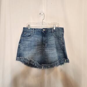 CELEBRITY PINK Blue Denim Frayed Mini Skirt Boho Festival Cowgirl Juniors 13/31